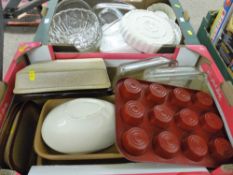 Two boxes of Pyrex and other tableware