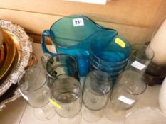 Blue glass lemonade set etc