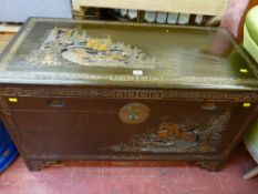 Good carved Oriental camphorwood blanket chest