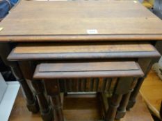 Set of three reproduction oak side tables