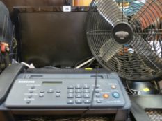 Alba small screen LCD TV, a fax machine and a Carlton desktop fan E/T