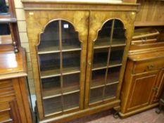 Figured walnut two door bookcase cabinet