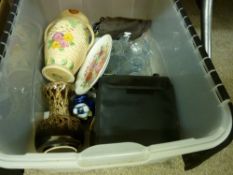 Crate of mixed pottery and vintage glassware etc