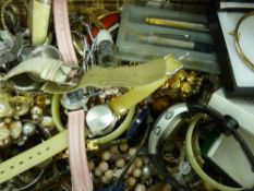 Vintage travel case of costume jewellery and watches