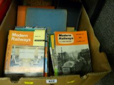 Box of books on modern railways and antiques etc