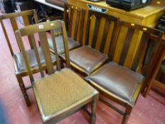 Set of four vintage dining chairs with drop-in upholstered seats and one other