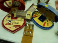 Two interesting boxed musical manicure sets etc