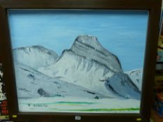 NEIL LINDSKOG oil on canvas - Tryfan under snow, signed