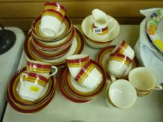 Pink and ochre decorated vintage teaset with Greek Key decoration