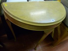 Limed walnut half moon hall table