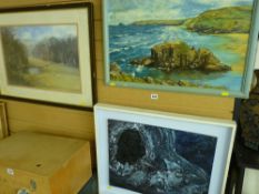 M P BUTLER framed oil on canvas - Beachy Head, unsigned oil on board - abstract scene and a ROY