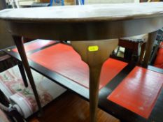 Walnut half moon hall table and a tooled leather effect top coffee table