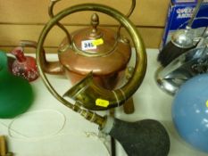 Victorian copper kettle and a vintage brass horn