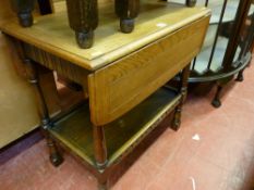 Priory style oak two tier twin flap side table