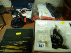 Canon camera, mobile phone, vintage drawing instrument set etc