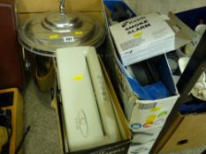 Boxed Home Office paper shredder and guillotine, a chrome plated lidded coal bucket etc