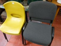 Two upholstered stacking side chairs and two others