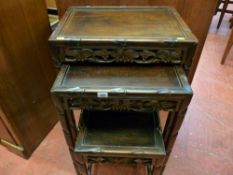 Set of three carved Oriental hardwood tables