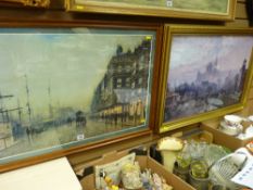 After ATKINSON GRIMSHAW print - atmospheric street dockyard scene and another similar