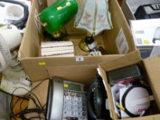 Brass desk lamps and assorted era telephones E/T