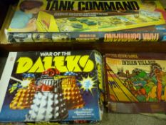 Boxed Denys Fisher 'War of the Daleks' game, boxed Timpo Toys 'Indian Village' and a boxed Ideal '