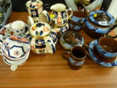 Quantity of Gaudy Welsh teaware and two vintage teapot sets