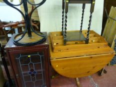 Modern pine twin flap dining table (for re-assembly), a vintage barley twist side table and one