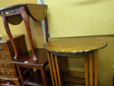 Set of three vintage walnut side tables and two reproduction mahogany side tables