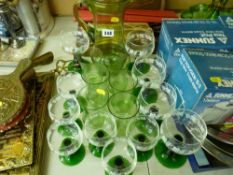 Green glass lemonade set and a quantity of various hock glasses