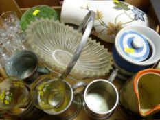 Parcel of mixed pottery and glassware including a Greens blue and white sugar jar