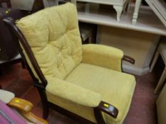Quality button backed upholstered and mahogany armchair