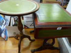 Reproduction small sofa table with lyre ends and a leather topped wine table