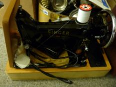 Cased vintage Singer sewing machine with foot pedal conversion