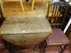 Vintage oak barley twist gate leg table, three highback oak dining chairs and one other
