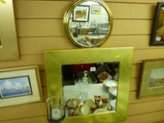 Modern gilt framed wall mirror and a circular brass framed mirror