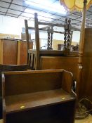 Oak standard lamp and shade and a two shelf bookrack with shaped sides