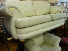 Modern upholstered two seater settee with matching armchair