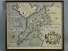 SAXTON & HOLE COLOURED & TINTED MAP of Caernarvonshire, 27 x 32 cms