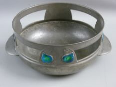 AN ARCHIBALD KNOX DESIGNED ENGLISH PEWTER BOWL, no. 0320, twin handled, 19.75 cms diameter, the