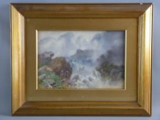 JOHN CUTHBERT SALMON watercolour - misty waterfall in heavy flood, signed, 20 x 29.5 cms
