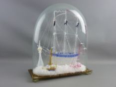 A VICTORIAN NAILSEA GLASS FRIGGER, a three masted ship with crew to the rigging and anchor and