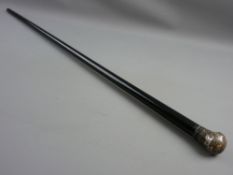 A SILVER TOPPED & EBONY WALKING CANE, Chester hallmarked and engraved to the ferrule 'To Father from