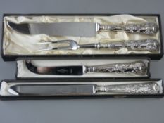 VINER'S SILVER HANDLED KING'S PATTERN TABLE CUTLERY including a two piece carver set, a bread knife,
