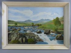TOM PARRY JONES watercolour - tumbling river in the Dyffryn Mymbyr with Snowdon Horseshoe, signed