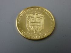 A 1975 ONE HUNDRED BALBOA GOLD COIN OF PANAMA, 8.16 grms, issued by Franklin Mint in original box