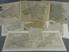 A PARCEL OF NINE MAPS OF COUNTIES OF WALES, majority uncoloured including a half sheet map of