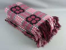 AN EXCELLENT WELSH WOOLLEN BLANKET in wine, black and grey tones