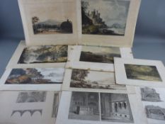 A PARCEL OF MIXED UNCOLOURED & COLOURED EARLY ENGRAVINGS - Welsh views etc