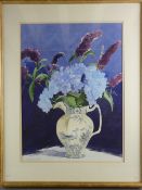 DAVID GROSVENOR watercolour - still life, flowers in a blue jug, signed and dated 1996, 72 x 53 cms