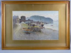 WARREN WILLIAMS ARCA historic watercolour - Conwy Quay with figure on the track by the Customs House